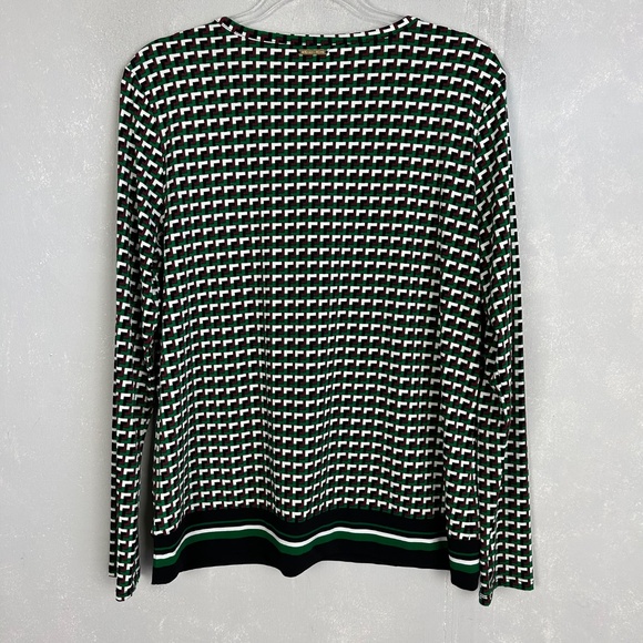 Michael Kors women size XL long sleeve top brown green geometric stretch jersey - Picture 8 of 15